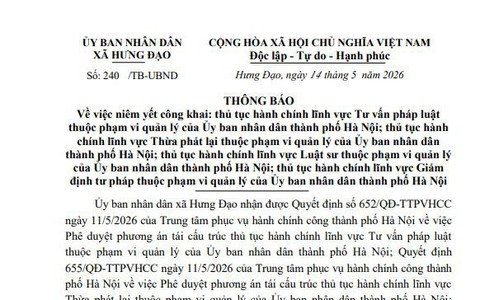 Thông báo công khai các thủ tục hành chính thuộc phạm vi quản lý của UBND thành phố Hà Nội