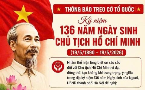Thông báo treo cờ Tổ quốc kỷ niệm 136 năm Ngày sinh Chủ tịch Hồ Chí Minh (19/5/1890 - 19/5/2026)