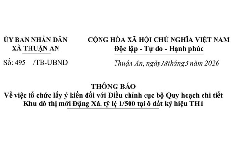 Thông báo về việc tổ chức lấy ý kiến đối với Điều chỉnh cục bộ Quy hoạch chi tiết Khu đô thị mới Đặng Xá, tỷ lệ 1/500 tại ô đất ký hiệu TH1