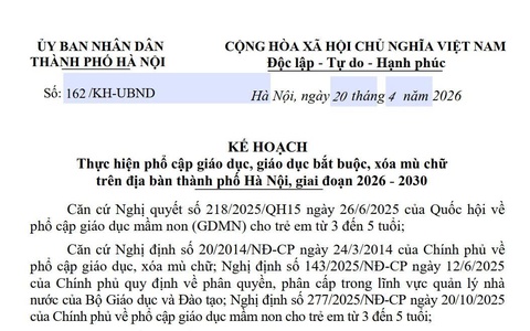 Hà Nội ban hành Kế hoạch thực hiện phổ cập giáo dục, giáo dục bắt buộc, xóa mù chữ giai đoạn 2026–2030