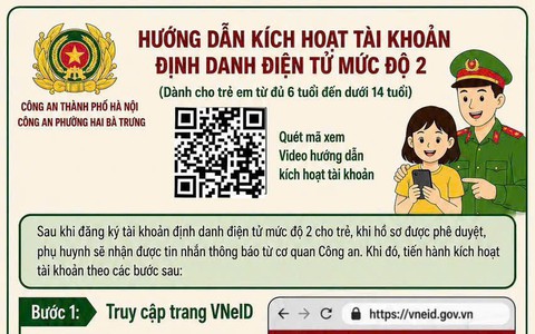 Công an phường Hai Bà Trưng: Hướng dẫn kích hoạt tài khoản định danh điện tử mức độ 2 (dành cho trẻ em từ đủ 6 tuổi đến dưới 14 tuổi).