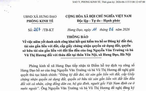 THÔNG BÁO
Về việc niêm yết danh sách công khai kết quả kiểm tra hồ sơ Đăng ký đất đai, TS gắn liền với đất, cấp giấy chứng nhận QSD, QSH TS gắn liền với đất lần đầu của ông Nguyễn Văn Trường và bà Vũ Thị Hương