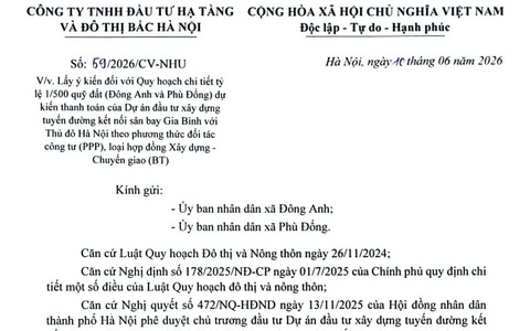 Về việc tổ chức lấy ý kiến đối với Quy hoạch chi tiết tỷ lệ 1/500 Quỹ đất (Đông Anh và Phù Đổng)