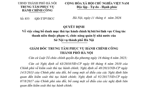 CÔNG BỐ BÃI BỎ 02 THỦ TỤC HÀNH CHÍNH THUỘC PHẠM VI CHỨC NĂNG QUẢN LÝ NHÀ NƯỚC CỦA SỞ NỘI VỤ