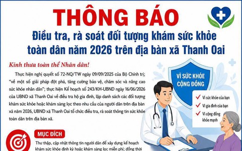 THÔNG BÁO Về việc điều tra, rà soát đối tượng khám sức khỏe toàn dân năm 2026 trên địa bàn xã Thanh Oai