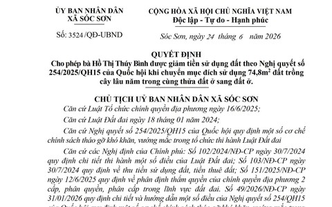 QUYẾT ĐỊNH CHO PHÉP HỘ GIA ĐÌNH ĐƯỢC GIẢM TIỀN 
SỬ DỤNG ĐẤT THEO NGHỊ QUYẾT SỐ 254/2025/QH15 của QUỐC HỘI KHI CHUYỂN MỤC ĐÍCH SỬ DỤNG ĐẤT TRỒNG CÂY LÂU NĂM TRONG CÙNG THỬA ĐẤT Ở SANG ĐẤT Ở.