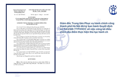 Điều chỉnh địa điểm thực hiện thủ tục hành chính tại Chi nhánh số 12 Trung tâm Phục vụ hành chính công thành phố Hà Nội