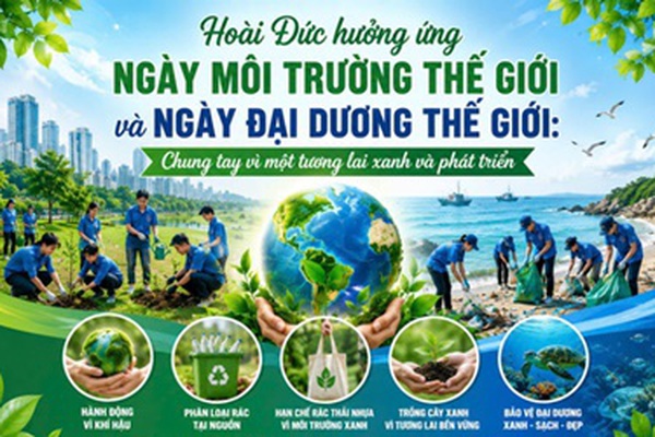 Hoài Đức hưởng ứng Ngày Môi trường thế giới và Ngày Đại dương thế giới: Chung tay vì một tương lai xanh-phát triển