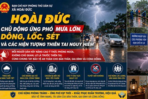 Hoài Đức chủ động ứng phó mưa lớn, dông, lốc, sét và các hiện tượng thiên tai nguy hiểm