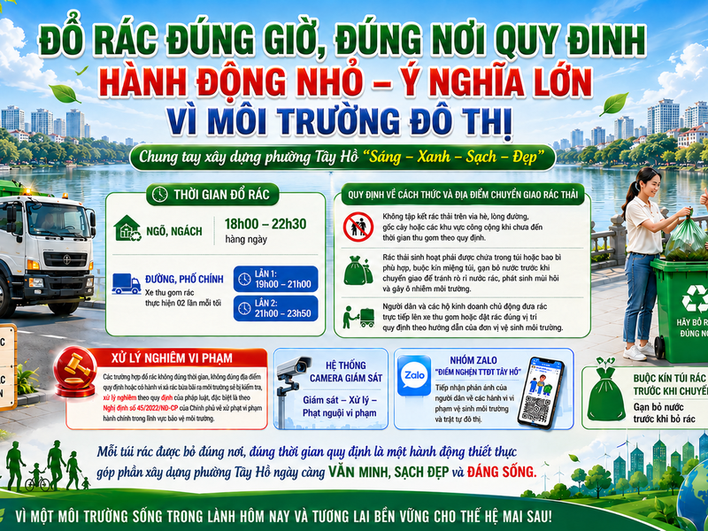 Đổ rác đúng giờ, đúng nơi quy định – Hành động nhỏ, ý nghĩa lớn vì môi trường đô thị