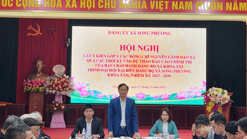 Đảng ủy xã Song Phương Lấy ý kiến góp ý các đồng chí Nguyên lãnh đạo xã qua các thời kỳ vào dự thảo Báo cáo chính trị trình đại hội đại biểu Đảng bộ xã Song Phương khóa XXII, nhiệm kỳ 2025 – 2030.