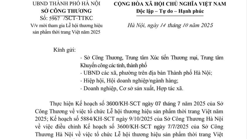 Mời tham gia Lễ hội thương hiệu sản phẩm thời trang Việt năm 2025