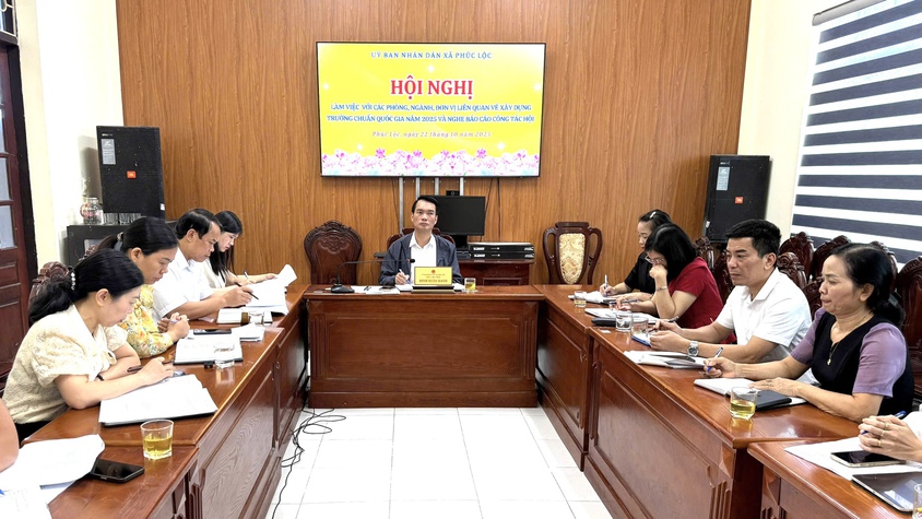 UBND xã Phúc Lộc làm việc với các phòng, ngành, đơn vị liên quan về công tác xây dựng trường chuẩn quốc gia năm 2025 và nghe báo cáo công tác Hội