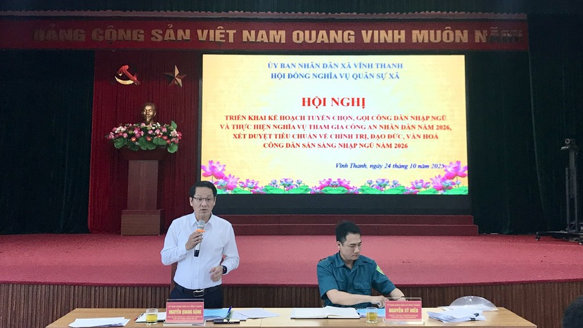 Hội đồng nghĩa vụ quân sự xã Vĩnh Thanh tổ chức hội nghị triển khai kế hoạch tuyển chọn, gọi công dân nhập ngũ và thực hiện nghĩa vụ công an nhân dân năm 2026.