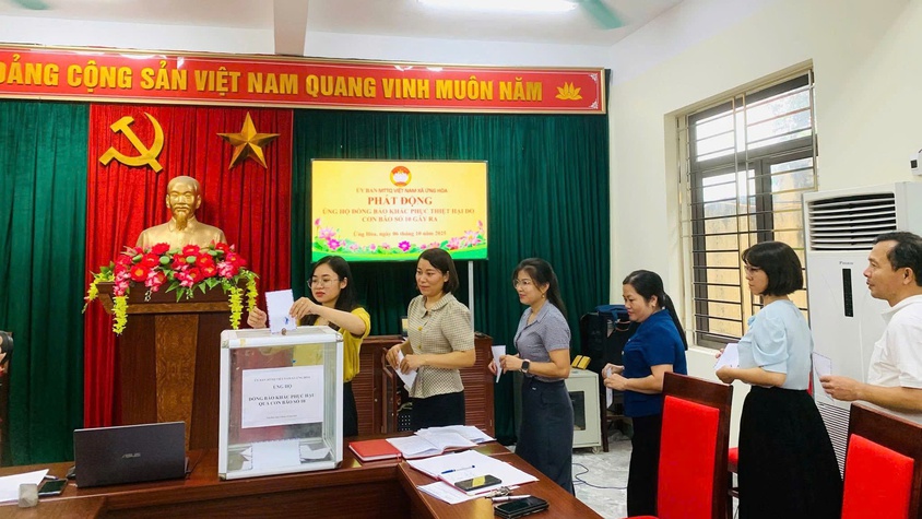 ỦY BAN MTTQ VIỆT NAM XÃ ỨNG HÒA PHÁT ĐỘNG ỦNG HỘ ĐỒNG BÀO KHẮC PHỤC THIỆT HẠI DO CƠN BÃO SỐ 10