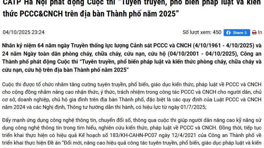 CATP Hà Nội phát động Cuộc thi “Tuyên truyền, phổ biến pháp luật và kiến thức PCCC