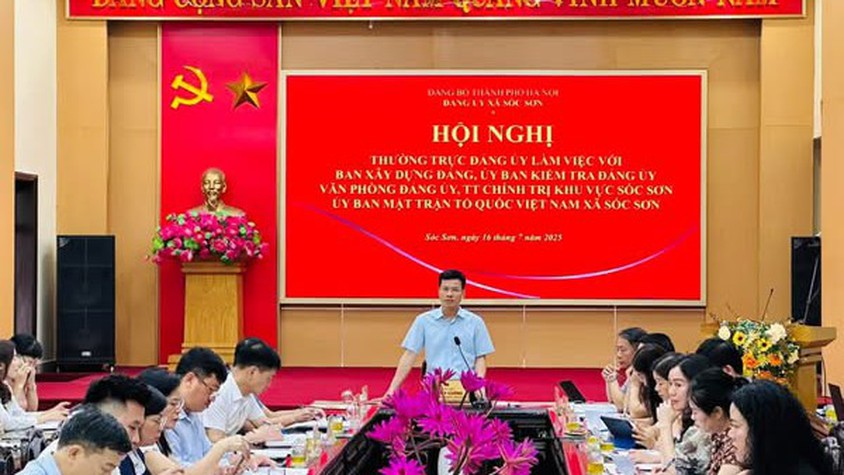THƯỜNG TRỰC ĐẢNG ỦY XÃ SÓC SƠN TỔ CHỨC HỘI NGHỊ LÀM VIỆC VỚI BAN XÂY DỰNG ĐẢNG, ỦY BAN KIỂM TRA, VĂN PHÒNG ĐẢNG ỦY, TRUNG TÂM CHÍNH TRỊ KHU VỰC SÓC SƠN VÀ ỦY BAN MTTQ VIỆT NAM XÃ