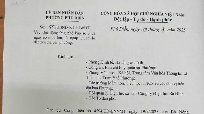 Phường Phú Diễn chủ động ứng phó bão số 3 và nguy cơ mưa lớn, lũ, ngập lụt, sạt lở trên địa bàn phường