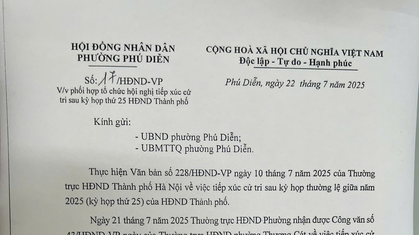 Hội đồng nhân dân phường Phú Diễn thông báo về việc tổ chức Hội nghị tiếp xúc cử tri sau kỳ họp thứ 25 HĐND thành phố Hà Nội