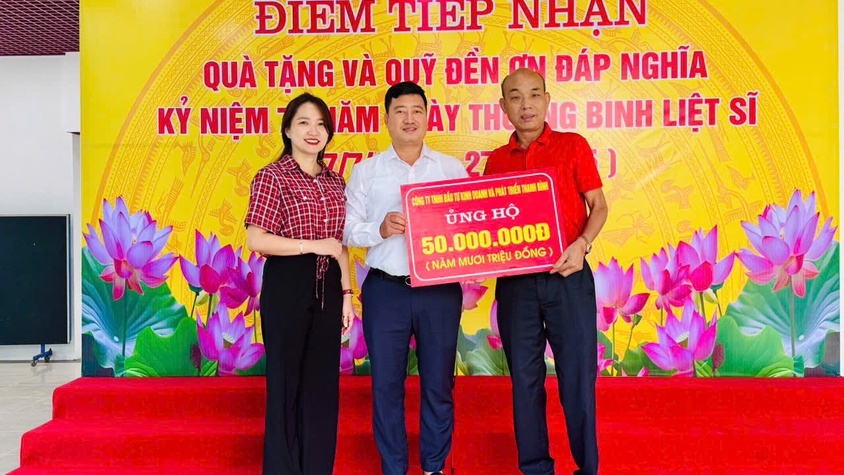 CÔNG TY TNHH ĐẦU TƯ KINH DOANH VÀ PHÁT TRIỂN THANH BÌNH ỦNG HỘ QUỸ ĐỀN ƠN ĐÁP NGHĨA 50 TRIỆU ĐỒNG  
