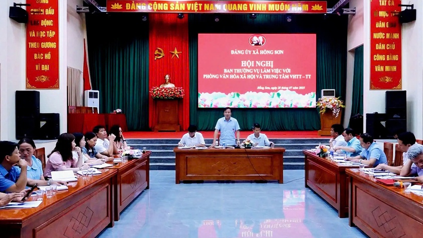 Ban Thường vụ Đảng ủy xã Hồng Sơn làm việc với Phòng Văn hóa - Xã hội và Trung tâm Văn hóa, Thông tin và Thể thao