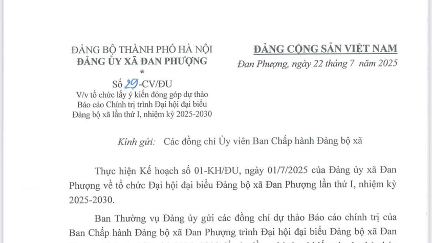Công văn số 29-CV/ĐU của Đảng Ủy xã Đan Phượng