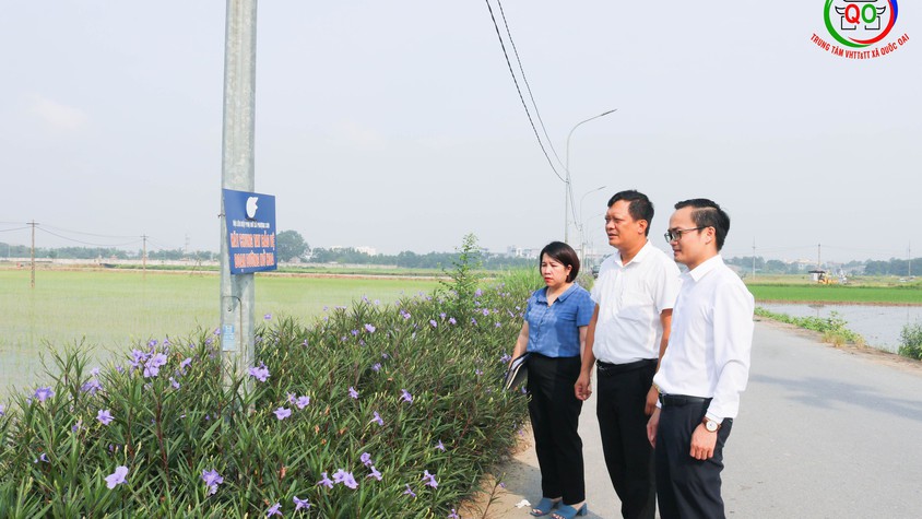 Đoàn kiểm tra số 3 xã Quốc Oai kiểm tra, chấm điểm cuộc thi “Giữ gìn thôn Sáng, Xanh, Sạch, Đẹp” tháng 7/2025