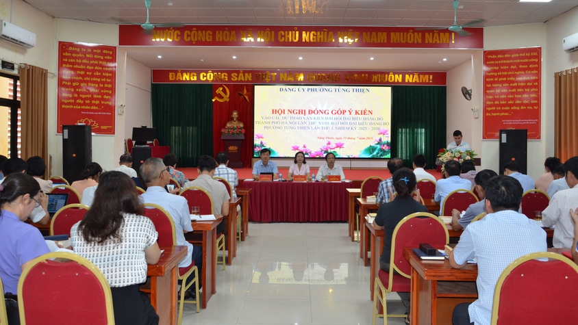 Phường Tùng Thiện góp ý kiến vào các dự thảo văn kiện Đại hội đại biểu Đảng bộ thành phố Hà Nội lần thứ XVIII, Đại hội đại biểu Đảng bộ phường Tùng Thiện lần thứ I, nhiệm kỳ 2025-2030
