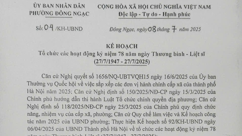 UBND phường Đông Ngạc xây dựng Kế hoạch tổ chức các hoạt động kỷ niệm 78 năm ngày Thương binh - Liệt sĩ ( 27/7/1947-27/72025)