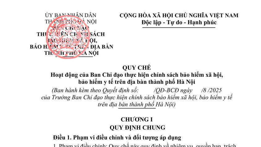 QUY CHẾ HOẠT ĐỘNG CỦA BCĐ THỰC HIỆN CHÍNH SÁCH BHXH, BHYT TRÊN ĐỊA BÀN THÀNH PHỐ HÀ NỘI