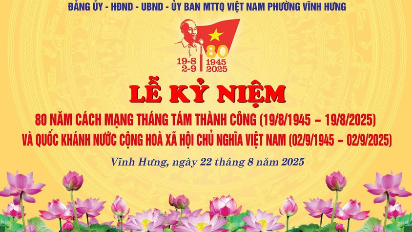 ĐẢNG ỦY – HĐND – UBND – UBMTTQ PHƯỜNG VĨNH HƯNG TỔ CHỨC LỄ KỶ NIỆM 80 NĂM CÁCH MẠNG THÁNG TÁM THÀNH CÔNG (19/8/1945 – 19/8/2025) VÀ QUỐC KHÁNH NƯỚC CỘNG HÒA XÃ HỘI CHỦ NGHĨA VIỆT NAM (02/9/1945– 02/9/2025)