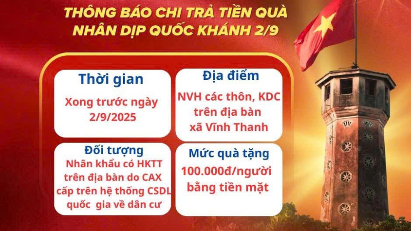 XÃ VĨNH THANH THỰC HIỆN CHI TRẢ TIỀN QUÀ NHÂN DỊP QUỐC KHÁNH 2/9