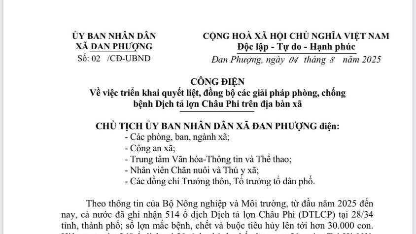 Công điện số 02/CĐ-UBND của UBND xã Đan Phượng