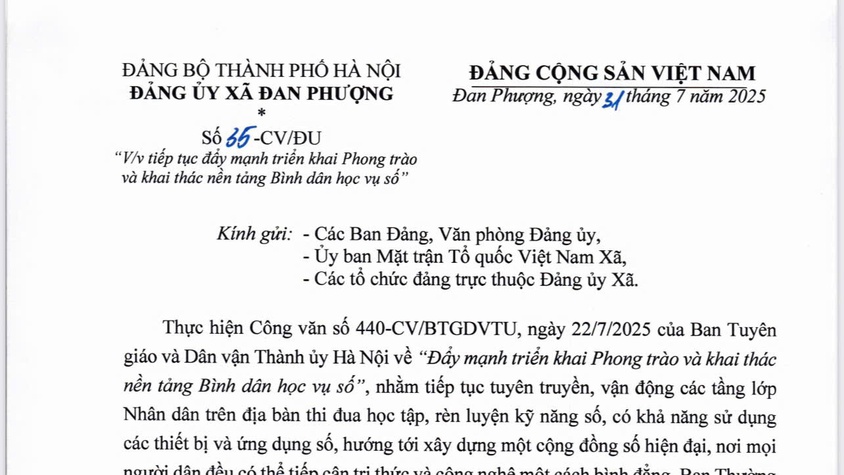 Công văn của Đảng Ủy xã Đan Phượng số 35-CV/ĐU 