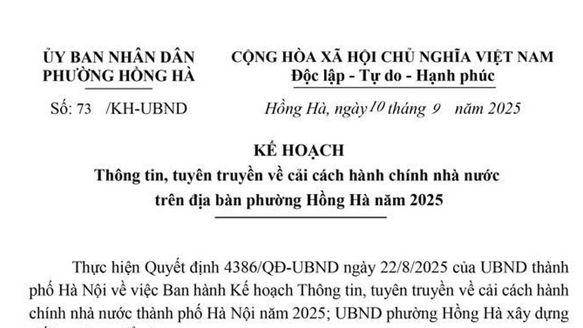 Kế hoạch thông tin, tuyên truyền  về cải cách hành chính nhà nước trên địa bàn phường Hồng Hà 2025