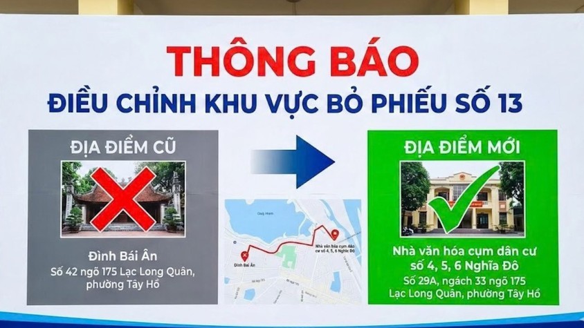 Thông báo về việc điều chỉnh địa điểm bỏ phiếu bầu cử Đại biểu Quốc hội và HĐND các cấp, nhiệm kỳ 2026 - 2031