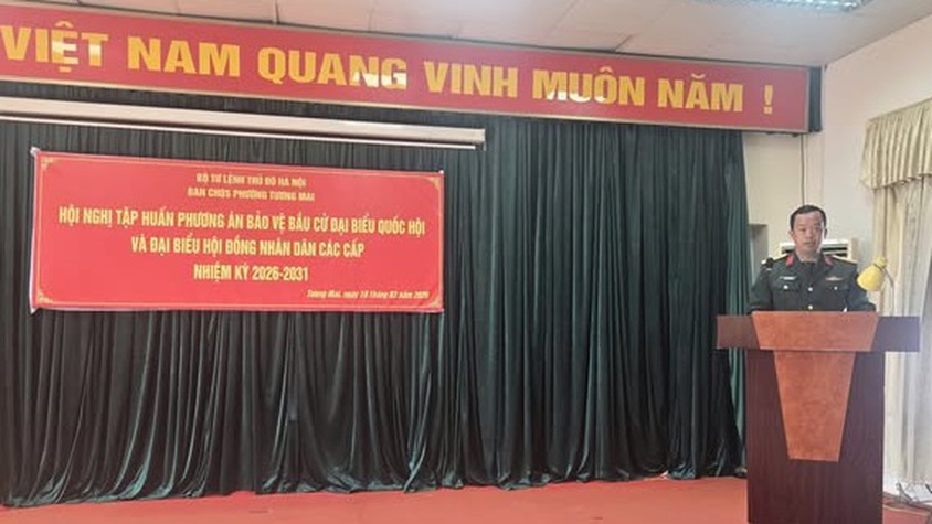 Ban chỉ huy Quân sự phường tổ chức tập huấn phương án bảo vệ bầu cử đại biểu Quốc hội khóa XVI và Đại biểu HĐND các cấp, nhiệm kỳ 2026-2031