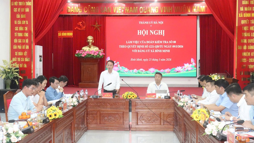 Đoàn kiểm tra số 08 của Thành uỷ Hà Nội làm việc với Đảng uỷ xã Bình Minh