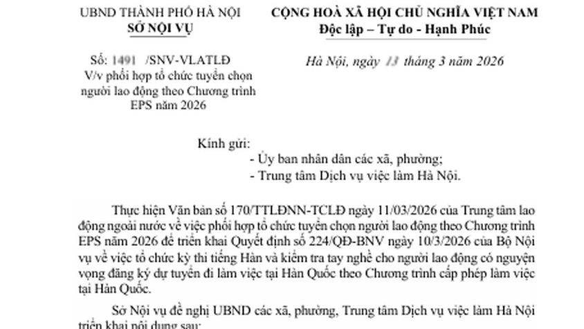 Tổ chức tuyển chọn người lao động theo Chương trình EPS năm 2026