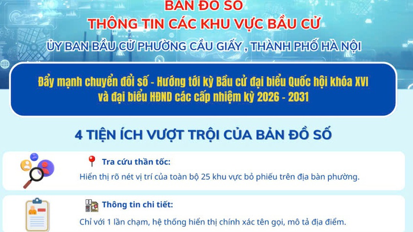 PHƯỜNG CẦU GIẤY: RA MẮT BẢN ĐỒ SỐ THÔNG TIN KHU VỰC BẦU CỬ - ĐỔI MỚI ỨNG DỤNG CHUYỂN ĐỔI SỐ PHỤC VỤ CỬ TRI