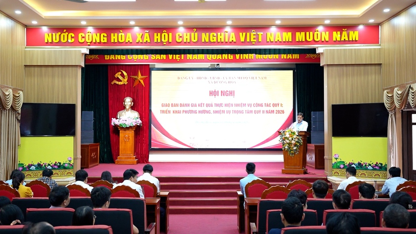 Đảng ủy xã Dương Hoà tổ chức Hội nghị giao ban đánh giá kết quả thực hiện nhiệm vụ công tác Quý I, triển khai phương hướng, nhiệm vụ trọng tâm Quý II năm 2026

