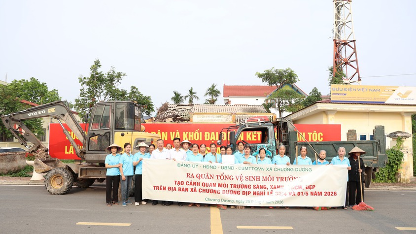 Xã Chương Dương ra quân tổng vệ sinh môi trường dịp nghỉ lễ 30/4 và 1/5