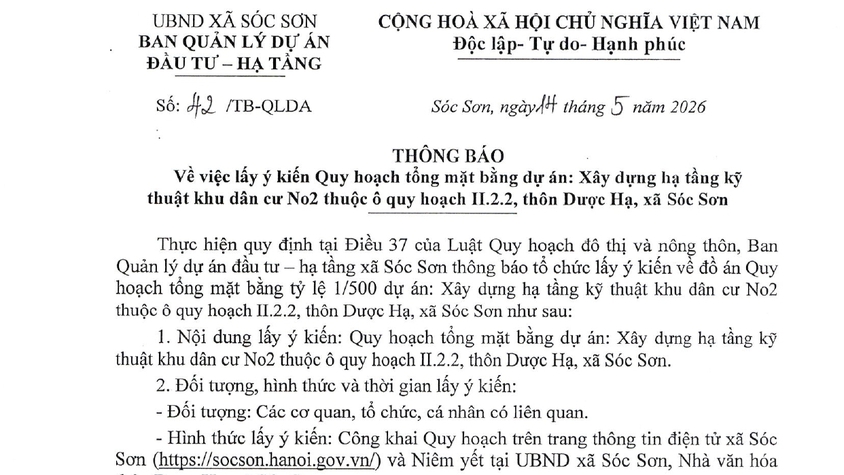 XÃ SÓC SƠN LẤY Ý KIẾN QUY HOẠCH TMB DỰ ÁN XÂY DỰNG HTKT KHU DÂN CƯ NO2 THUỘC Ô QUY HOẠCH II.2.2, THÔN DƯỢC HẠ