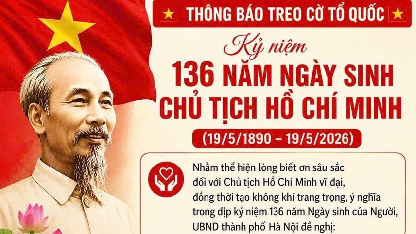 Thông báo treo cờ Tổ quốc kỷ niệm 136 năm Ngày sinh Chủ tịch Hồ Chí Minh (19/5/1890 - 19/5/2026)