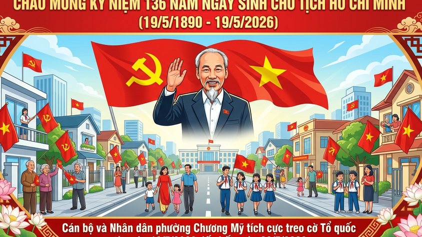 UBND phường Chương Mỹ tổ chức treo cờ Tổ quốc nhân dịp kỷ niệm 136 năm ngày sinh Chủ tịch Hồ Chí Minh 