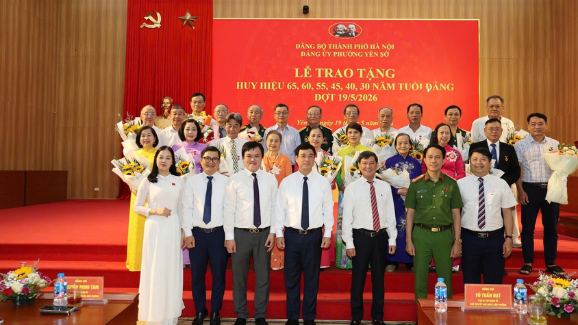 Đảng ủy phường Yên Sở  tổ chức Lễ trao Huy hiệu Đảng 65, 60, 55, 45, 40 và 30 năm tuổi Đảng đợt 19/5/2026 cho các đồng chí đảng viên thuộc Đảng bộ phường