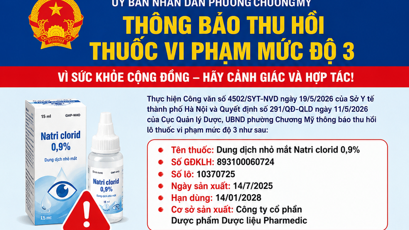 Phường Chương Mỹ thông báo thu hồi thuốc vi phạm mức độ 3