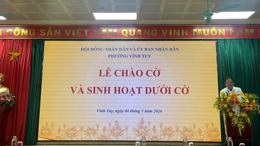 UBND phường Vĩnh Tuy tổ chức Lễ chào cờ và Sinh hoạt dưới cờ tháng 5 năm 2026