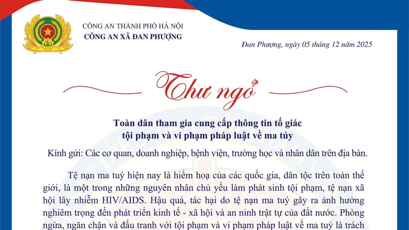 Thư ngỏ toàn dân tham gia cung cấp thông tin tố giác tội phạm và vi phạm pháp luật về ma túy