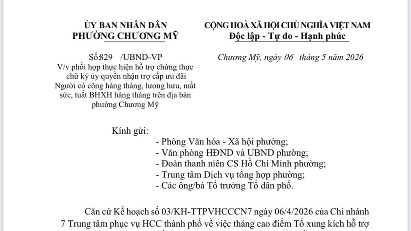 Phường Chương Mỹ phối hợp hỗ trợ chứng thực chữ ký ủy quyền nhận trợ cấp ưu đãi, lương hưu và trợ cấp BHXH hàng tháng